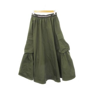 SAMPLE品 フレアスカート カーゴ ロング ハリ感 ボリューム ウエストゴム ロゴ 緑 カーキ グリーン