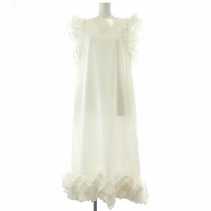 24SS ワンピース ロング ノースリーブ Vネック フリルスリーブ 38 白 ホワイト アイボリー 0301-170-242