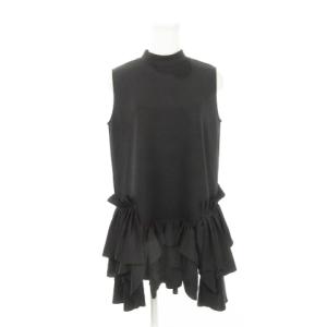 カットソー チュニック ハイネック ノースリーブ フリル ティアード ボリューム 黒 ブラック /AH6