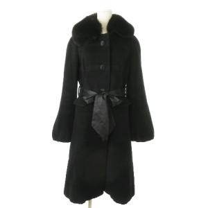 ステンカラーコート ロング アンゴラ ファーカラー フォックス 毛皮 バルーンスリーブ サテンリボン 42