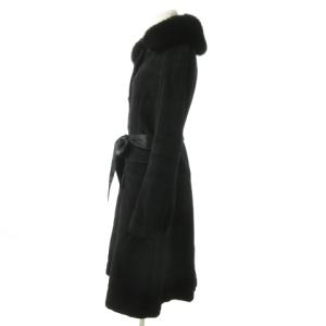 TO BE CHIC ステンカラーコート ロング アンゴラ ファーカラー フォックス 毛皮 バルーンスリーブ サテンリボン 42