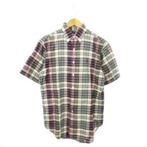 ボタンダウンシャツ 半袖 コットン ラウンドカット ロゴ刺繍 チェック M マルチカラー /MN19 GY22