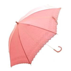 長傘 雨傘 日傘 コンパクトサイズ レース メタルパーツ ロゴ 刺繍 ピンク 銀 シルバー /MP GY04