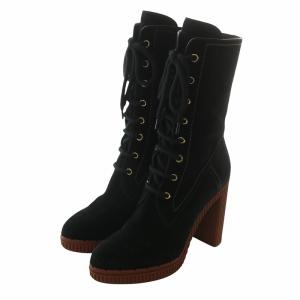 ショートブーツ スエード ポインテッドトゥ ハイヒール レースアップ サイドジップ 36.5 23.5cm