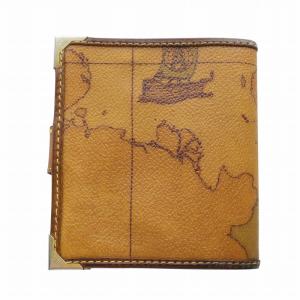 PRIMA CLASSE PRIMACLASSE 二つ折り財布 ウォレット ミニ ロゴ 地球柄 PVC レザー 茶 ブラウン GY11 /MQ