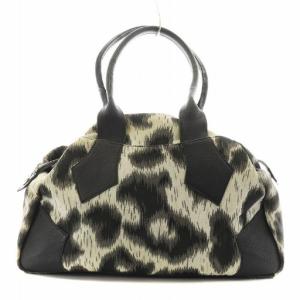 ボストンバッグ 2WAY レオパード キャンバス レザー ホワイト ブラック