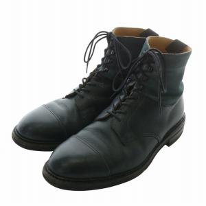 ショートブーツ スエード レザー ラウンドトゥ レースアップ 9 28cm 黒 ブラック 青 ブルー /XZ