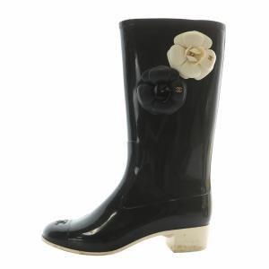 CHANEL レインブーツ フラワー カメリア ココマーク 37 ブラック