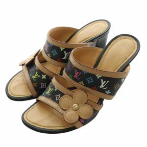 モノグラム マルチカラー サンダル ミュール レザー オープントゥ チャンキーヒール 35.5 23cm