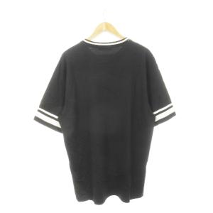 DOLCE&GABBANA Tシャツ クルーネック 半袖 五分袖 フロッキープリント ライン リブ襟 コットン 52 XL 黒 ブラック
