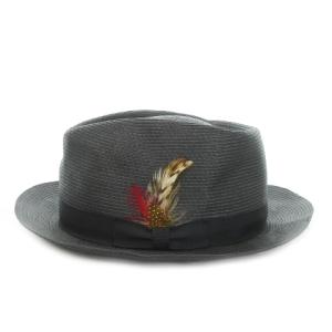 NEW YORK HAT 帽子 中折れ帽 中折れハット ストローハット リボン 羽根 XL グレー /MN5 GY12