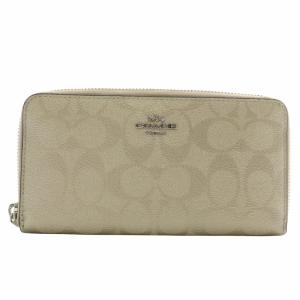 長財布 レザー ラウンドファスナー シグネチャー 総柄 ロゴ シルバー金具 ベージュ F39670 /XZ