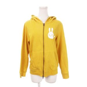 CUNE parka ダブルジップパーカー 長袖 スウェット 裏起毛 プリント ウサギ柄 S 黄 イエロー /MN21