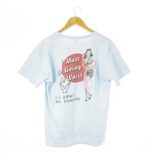 Tシャツ クルーネック 丸首 半袖 バックプリント アーミー ミリタリー L 青 ブルー /CK21 GY12