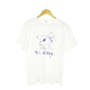 × ピーナッツ PEANUTS Tシャツ クルーネック 丸首 半袖 プリント ロゴ スヌーピー XL 白