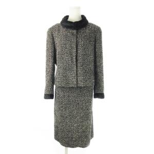 セットアップ スーツ ジャケット タイトスカート ツイード ラメ ファー付き 40 L 黒 ブラック /CK34