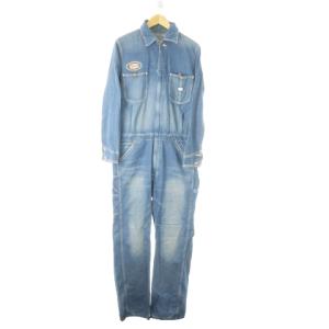 オールインワン つなぎ デニム 長袖 パンツ ストレート ワッペン L 青 ブルー /AO7 GY12