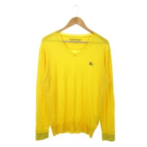 ニット セーター Vネック 長袖 ウール ロゴ刺繍 3 L 黄 イエロー /MN16 GY12