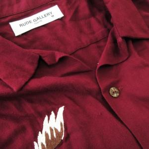 RUDE GALLERY アロハシャツ オープンカラー 開衿 半袖 刺繍 和柄 鷹 鷲 富士山 S 赤 レッド ワイン /CK12