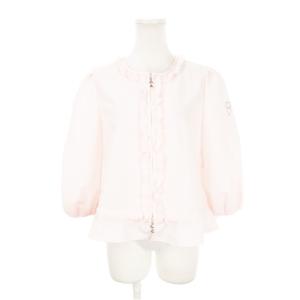 ノーカラージャケット 七分袖 ダブルジップ フリル タック ハートワッペン リボン 40 L ピンク /AH21