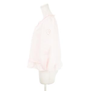 M'S GRACY ノーカラージャケット 七分袖 ダブルジップ フリル タック ハートワッペン リボン 40 L ピンク /AH21