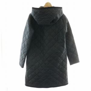 LAVENHAM キルティングコート ロング アウター フード フーディ フリース 迷彩柄 イギリス製 36 M 紺 ネイビー