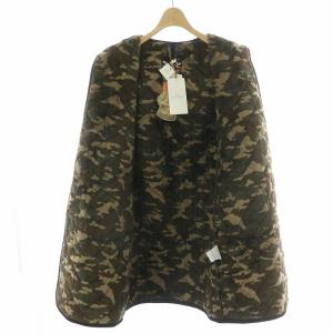 LAVENHAM キルティングコート ロング アウター フード フーディ フリース 迷彩柄 イギリス製 36 M 紺 ネイビー