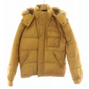 ラムレザー ダウン ジャケット ラクーンファー M キャメル ブラウン