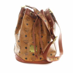 ショルダーバッグ 斜めがけ レザー ロゴ 総柄 巾着型 茶 ブラウン GY37 /MQ