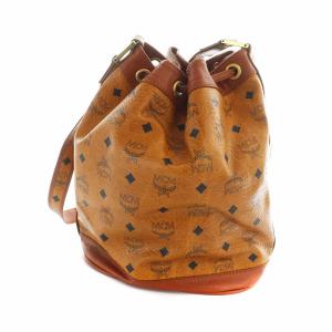 MCM ショルダーバッグ 斜めがけ レザー ロゴ 総柄 巾着型 茶 ブラウン GY37 /MQ