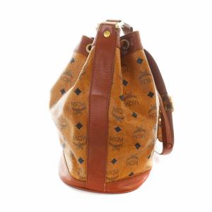 MCM ショルダーバッグ 斜めがけ レザー ロゴ 総柄 巾着型 茶 ブラウン GY37 /MQ