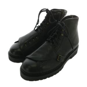 ショートブ?ツ レザー ラウンドトゥ サイドジップ レースアップ ベルト 42 26.5cm 黒 ブラック