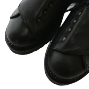 BOEMOS ショートブ?ツ レザー ラウンドトゥ サイドジップ レースアップ ベルト 42 26.5cm 黒 ブラック