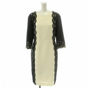 ワンピース ロング 七分袖 レース刺繍 総裏地 2 M 白 ホワイト 黒 ブラック 52-11107 /MP