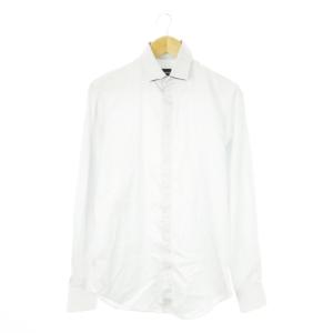 ワイシャツ Yシャツ ダブルカラー 長袖 シルク 絹 スナップボタン 総柄 ドット 38/15 M グレー