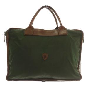 ビジネスバッグ ブリーフケース ハンド ナイロン レザー Wファスナー ロゴ 緑 グリーン 茶色 ブラウン