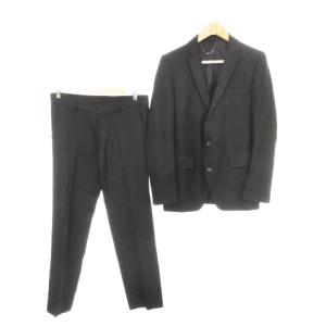 スーツ セットアップ 上下 テーラードジャケット 背抜き パンツ スラックス ウール 3 M?L 黒 ブラック