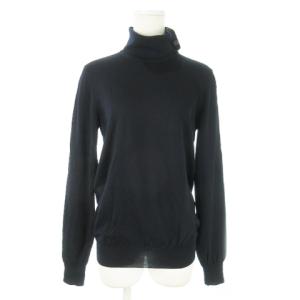 ニット セーター タートルネック 長袖 ウール 切替 ベロア 大きいサイズ 46 XL 紺 ネイビー /AO16