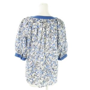 Christian Dior PRET-A-PORTER ヴィンテージ ブラウス ラウンドネック 五分袖 花柄 総柄 リボン S 青