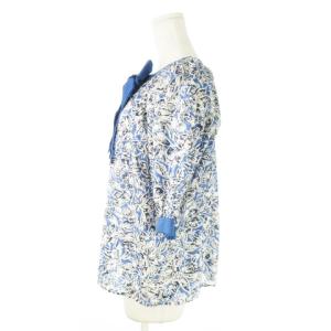 Christian Dior PRET-A-PORTER ヴィンテージ ブラウス ラウンドネック 五分袖 花柄 総柄 リボン S 青