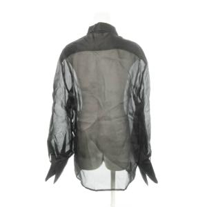 GIANFRANCO FERRE シアーシャツ 長袖 シルク 絹 デザインボタン ダブルカフス 44 L 黒 ブラック /AH18 GY37