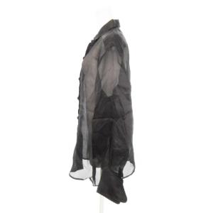 GIANFRANCO FERRE シアーシャツ 長袖 シルク 絹 デザインボタン ダブルカフス 44 L 黒 ブラック /AH18 GY37