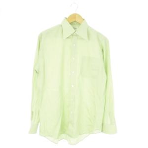 シャツ ワイシャツ Yシャツ 長袖 コットン チェック 総柄 L 緑 グリーン /AO12 GY37