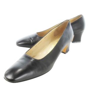FLORIDA パンプス ローヒール スクエアトゥ レザー 革 大きいサイズ 9 26.0cm 黒 ブラック