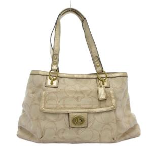 トートバッグ ハンドバッグ シグネチャー 切替 キャンバス ターンロック ベージュ F19263 /FT