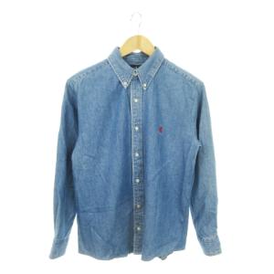 BLAIRE 90s ヴィンテージ デニム シャツ 長袖 ロゴ 刺繍 S 青 ブルー /MN18 GY37