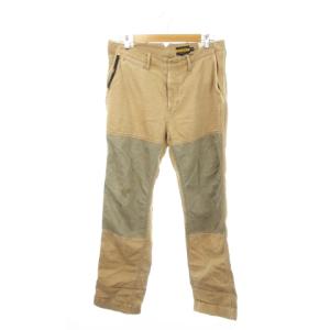 チノパン ストレート ボタンフライ 切替 刺繍 ロゴ 32 茶 ブラウン /MN22 GY37