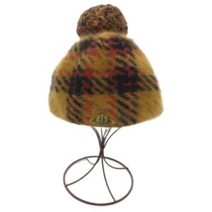 Vivienne Westwood ニット帽 チェック柄 ボンボン アンゴラ M イエロー
