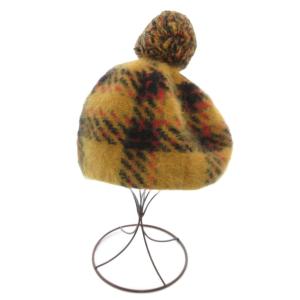 Vivienne Westwood ニット帽 チェック柄 ボンボン アンゴラ M イエロー