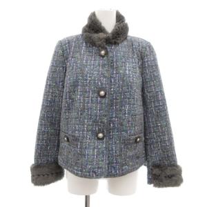 ハーフコート ジャケット ツイード フェイクファー 9 グレー 青 ブルー /JS